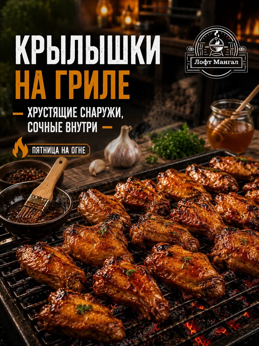 Куриные крылышки на гриле с румяной хрустящей корочкой